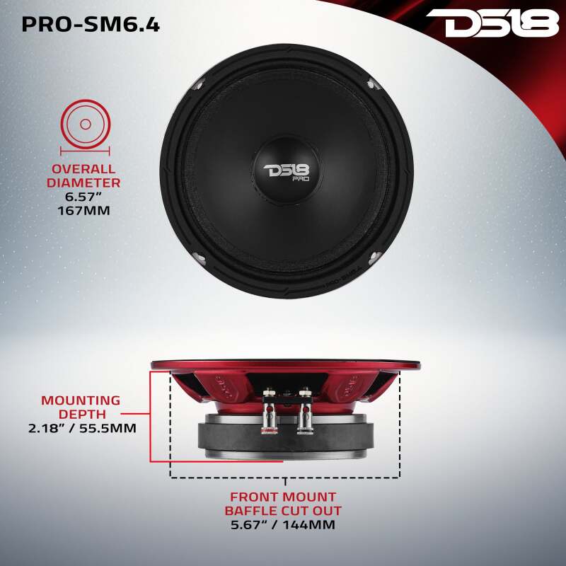 DS18 6.5 200 Watts RMS 4ohm Mid-Range Shallow