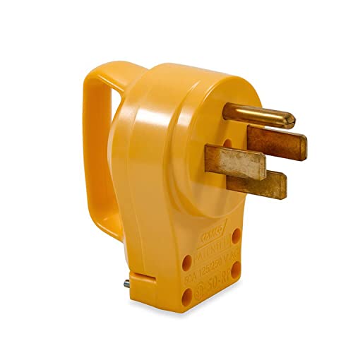 Camco Power Grip 50 Amp Replacement Plug - Head Attaches to Existing RV Extension Cord - Features 50 Amp RV Plug (NEMA 14-50P) with Ergonomic Designed Handle - Rated 125-250V/12,500W (55255)