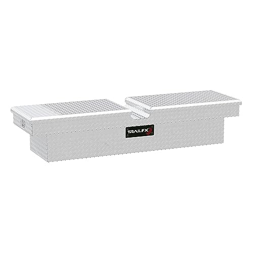 TrailFX Truck Tool Box Crossover Standard Single Lid Diamond Tread Bright Polished 16 Gauge Aluminum 8.8 Cubic Feet Capacity Lockable Lid With Struts and Tray TrailFX 140701