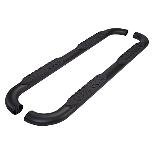 TrailFX Truck Side Bars 4 Inch Oval Bent Nerf Bar Side Steps with Step Pads Titanium Black Powder-Coated Steel Welded End Caps Rocker Panel Mount Slip-Resistant Set of 2 TrailFX A1005B