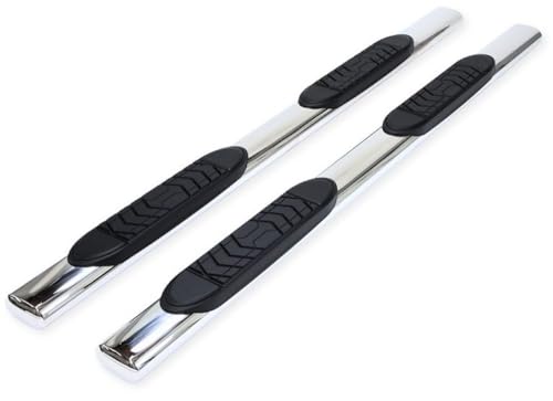Truck Running Boards Fits Ram 1500 Crew Cab 2011-2018 Oval 5 Inch Straight Nerf Bars with Step Pads Polished Marine-Grade Stainless Steel, Welded End Caps, Rocker Panel Mount TrailFX A7056S