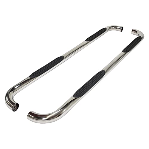 TrailFX Truck Side Step Bars 3 Inch Round Bent Tube Nerf Bar Side Steps with Step Pads Polished Marine-Grade T304 Stainless Steel Frame Body Mount Slip-Resistant Set of 2 TrailFX A0057S