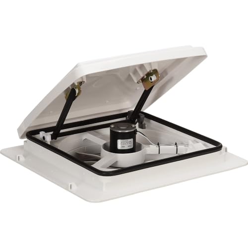 MAXXAIR Maxxfan Plus High Powered 10-Speed RV Intake and Exhaust Fan - Manual or Remote Control Electric Opening, Easy Ceiling Controls, Rain Sensor with Automatic Lid Closure, White (00-04000K)