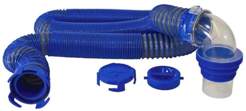 Duraflex 22005 Gator 15 Foot Extended Sewer Hose Kit 3 Inch Diameter 24 Mil Polypropylene Polymer Ribbed Construction Charcoal Gray with Clear Elbow and Two Drip Caps