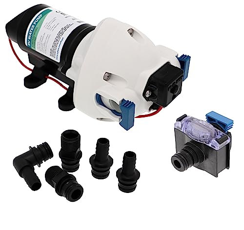 Flojet RV Water Pump R3526144D, 12 VDC 3-Chamber - Small Water Pump Ideal for Boats/Camper-Trailers - 3 GPM, 50 PSI - Self-Priming - Corrosion-Resistant & Quiet - Auto Shut-Off - Withstands Up to 160F