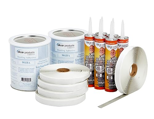 Dicor 401-CK-D RV Rubber Roof Kit - Bonding Adhesive, RV, Trailer, Motorhome Repair Butyl Tape, Lap Sealant Included, Dove (Bright White)