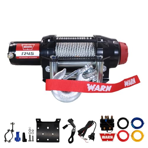 Warn R45 Wire Rope Winch - 4,500 lb. Pulling Capacity, Equipped with 50’ of 1/4” Steel Rope and Dash-Mounted Rocker Switch - Corded Remote/Fairlead for ATV, UTV, Side by Side, and SXS Recovery/Towing