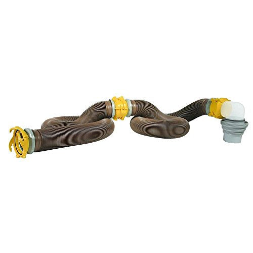 Camco 39625 Revolution 20' Sewer Hose Kit with 360 Degree Swivel Fittings and 4-in1 Elbow Adapter, Ready to Use Kit with Hose and Adapter