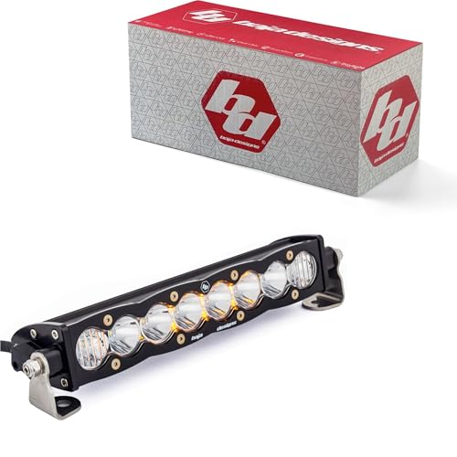 Baja Designs S8 LED 10" Light Bar - Slim Off-Road LED Light Bar for Trucks, Wranglers, 4x4, UTV, ATV - Amber Backlight (Driving/Combo; Clear Lens)