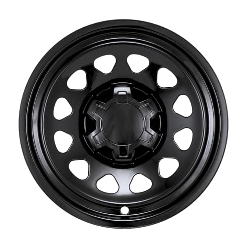 CCI Impostor ® Wheel Skins IMP100BLKN, 17 Inch, 12 Hole, Painted, Gloss Black, ABS Plastic, Fits Over and Into OEM Wheel, with Center Caps; Set of 4