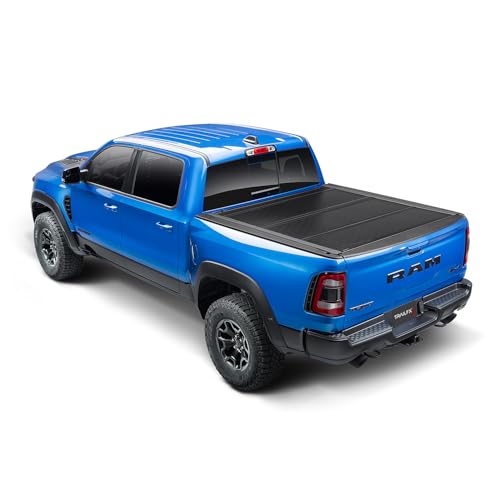 TrailFX Hard Tri-Fold Truck Bed Tonneau Cover Fits 2019-2025 Ram 1500 5.7 Foot Bed No RamBox Gloss Black Aluminum Low Profile Lockable 3-Panel Folding Design TrailFX TFX8010 HF3