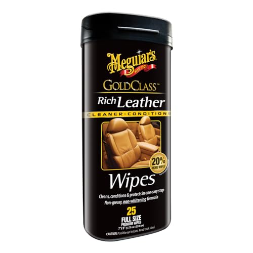 Meguiar’s Gold Class Rich Leather Wipes - Leather Car Cleaning Wipes that Offer Conditioning and UV Protection, Rich Moisturizers Help Prevent Leather From Drying Out and Cracking, 30 Wipes