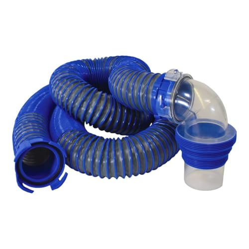 Duraflex Gator® Sewer Hose 22008, 30 Ft Extended Len, 114 In Compressed Len, 3 In Hose Diameter, 24 Mil Polypropylene With Polymer Ribbed Construction, Charcoal Gray, With Four Drip Caps/Clear Elbow
