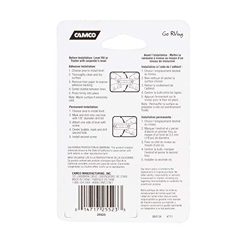 Camco Camper/RV Level - Features Front to Back/Side to Side RV Leveling - Easy Install w/Screws or Adhesive Tape - 2-Pack (25523)