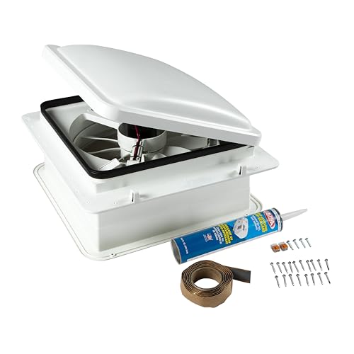 Furrion 10-Blade, 14" RV Rooftop Vent Exhaust Fan with Lid, Four Fan Speeds, Push-Button Controls, Removable Insect Screen, Flush-Mount Design for 2" to 7" Thick Roofs, White - FVF14D90R6A-PS-AM