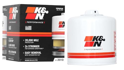 K&N Premium Oil Filter: 20,000 Mile Engine Protection with Wrench Off Nut: Compatible with Select 1991-2023 CHEVROLET/DODGE/FORD/LINCOLN (See Product Description for Select Models), HP-2010