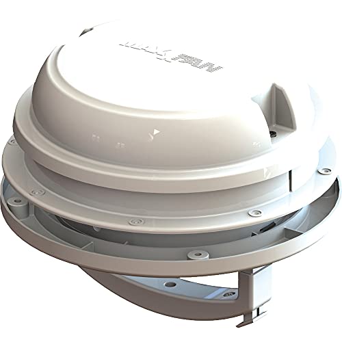 MAXXAIR Maxxfan Dome 6" Round 12V Ventilation Fan - Compact Solution for Rooftop or Sidewall Ventilation, Exhaust Only, Removable Screens, Fan Guard Rain Shield, Moisture Control, White (00-03812W)