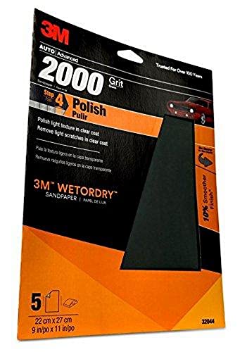 3M(TM) Wetordry(TM)Sandpaper, 32044, 2000 Grit, 9 inch x 11 inch, 5 sheets per pack