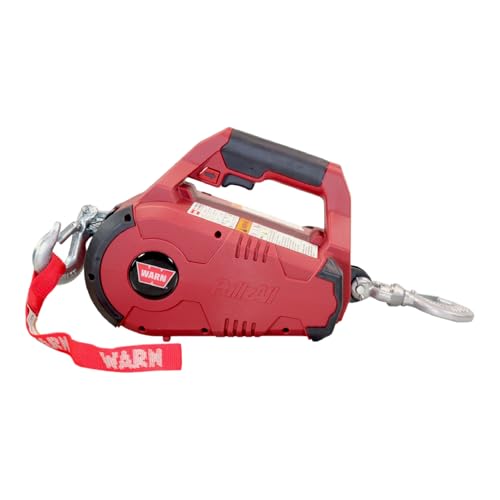 WARN 885001 PullzAll Corded 120V AC Portable Electric Winch with Steel Cable and Swiveling Anchor Hook for Hoisting an Engine Block: 1,000 lb (1/2 Ton) Pulling Capacity, Variable Speed Control.