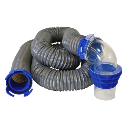 Duraflex Gator® Sewer Hose 22007, 30 Ft Extended Len, 106 In Compressed Len, 3 In Hose Dia, 21 Mil Polypropylene With Steel Wire Reinforced Construction, Charcoal Gray, With Four Drip Caps/Clear Elbow