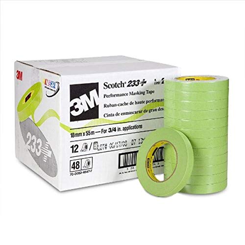 3M Scotch Performance Masking Tape 233+, 26334, Green, 18 mm x 55 mm, Flexible, Moisture Resistant, Premium Paper Backing, 48 Rolls