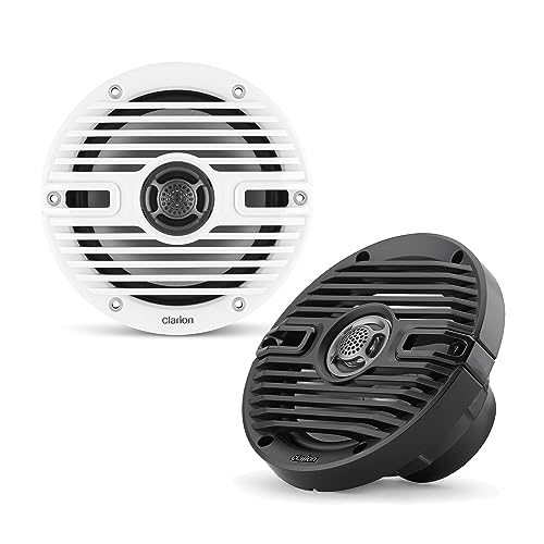 Clarion CMS-651-CWB 6.5-inch Coaxial Marine Speakers 30W RMS Power handling 1/2-inch (13 mm) Polymer Dome Tweeter Includes White & Black Classic Grilles