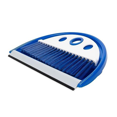 Camco Dust Pan with Whisk Broom-Whisk Broom Snaps into Dust Pan After Use|Hanger Hole for Convenient Storage|Excellent for Traveling,RVs,Campers Campsites,Dorm Rooms&More-(43945),Blue,1 Size