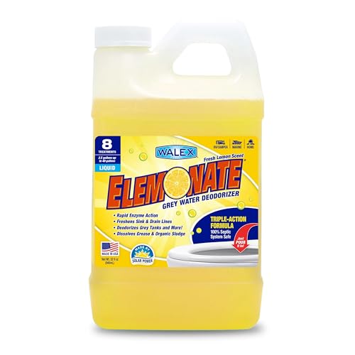 Walex Elemonate Liquid Grey Water Deodorizer for RV, Camper & Marine - Dissolves Grease & Organic Sludge to Prevent Clogs, Freshens Sink & Drain Lines, Septic Tank Safe, Fresh Lemon, 32oz