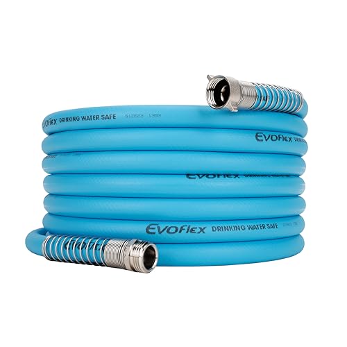Camco EvoFlex 25-Foot Drinking Water Hose | Features an Extra Flexible Construction | Stainless Steel Strain Reliefs on Each Hose End | Ideal for RV and Marine Use (22594)