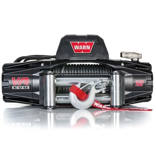 WARN 103254 VR EVO 12 Electric 12V DC Winch with Steel Cable Wire Rope: 3/8" Diameter x 85' Length, 6 Ton (12,000 lb) Pulling Capacity