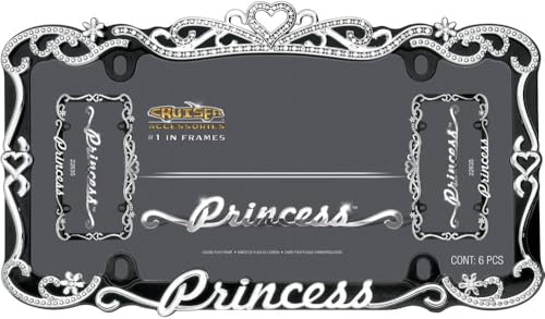 Cruiser Accessories Classic Frames Princess Heart Black Metal License Plate Frame - Bling Crystal Inlays