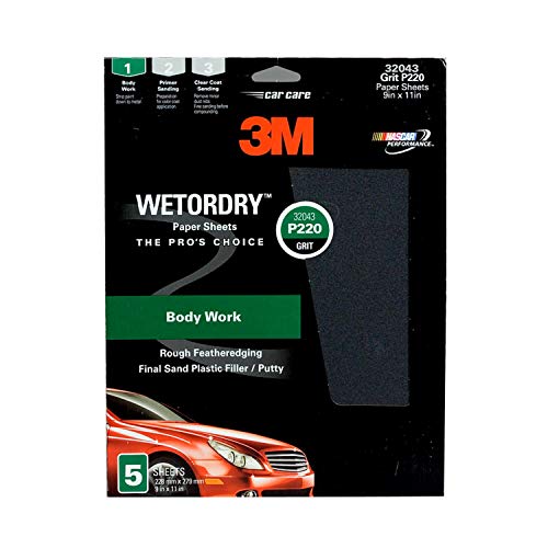 3M Wetordry Sandpaper, 32043, 9 in x 11 in, 220 grit