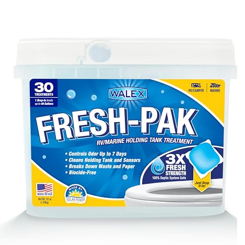Walex Fresh-Pak RV/Marine Holding Tank Treatment - Black Water Holding Tank Deodorizer for Rapid Breakdown of Waste & Toilet Paper, Neutralizes Odors, Septic Tank Safe, Fresh Scent (Pack of 30)