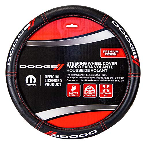 Plasticolor 006694R01 Dodge // Deluxe High Contrast Stitching Premium Steering Wheel Cover for Cars, Trucks & SUV