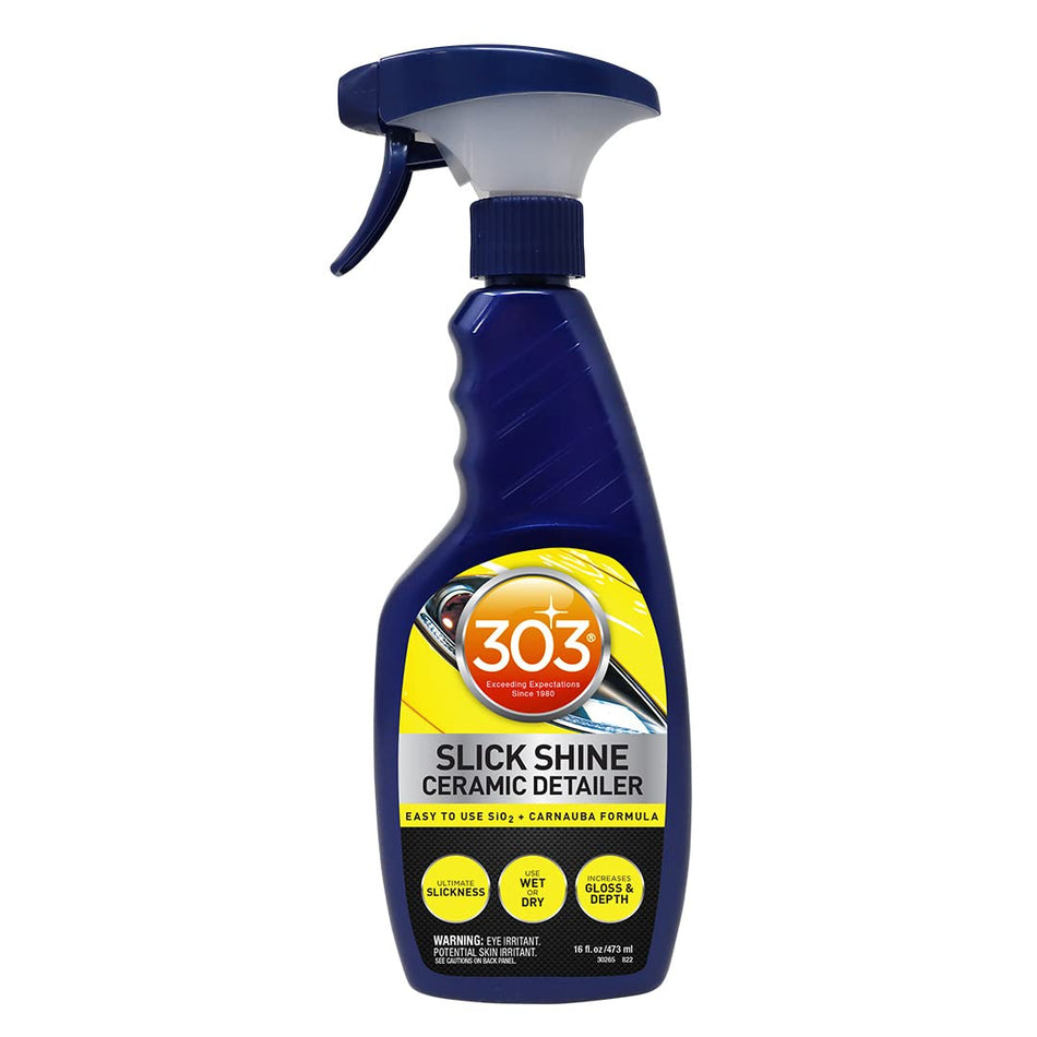 303 Products (30265 Slick Shine Ceramic Detailer - SiO2 and Carnauba Infused Ceramic Coating - Premium Ceramic Detailing Spray - Increases Shine and Gloss - Works on Paint, Glass, and Wheels - 16Oz