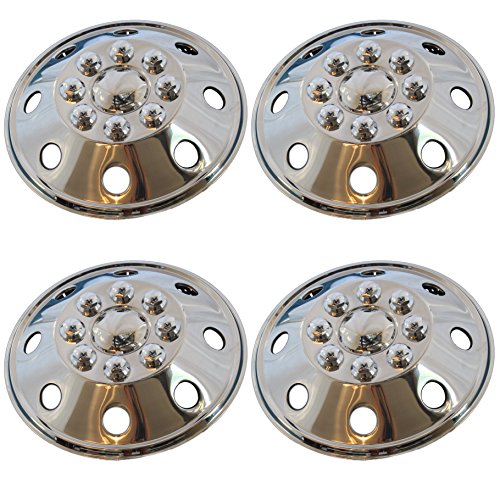 IWC 4 Pc Set 16" 8 Lug RV Stainless Steel Hub Cap Steel Wheel Rim Covers