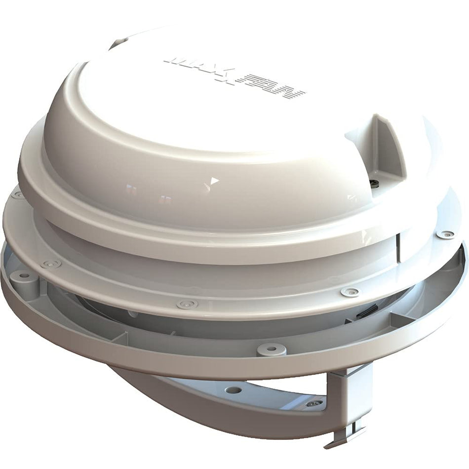 MAXXAIR Maxxfan Dome 6" Round 12V Ventilation Fan - Compact Solution for Rooftop or Sidewall Ventilation, Exhaust Only, Removable Screens, Fan Guard Rain Shield, Moisture Control, White (00-03812W)