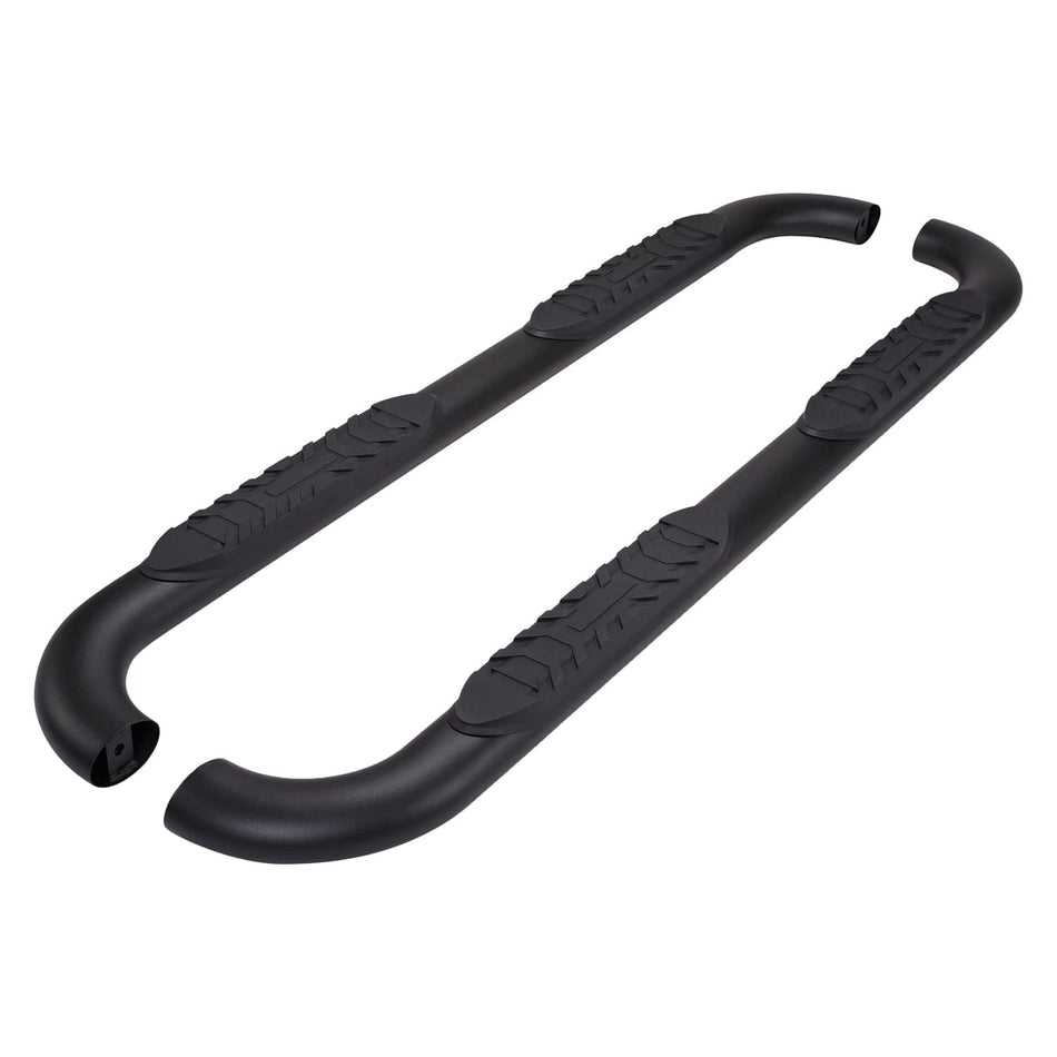 TrailFX Truck Side Bars 4 Inch Oval Bent Nerf Bar Side Steps with Step Pads Titanium Black Powder-Coated Steel Welded End Caps Rocker Panel Mount Slip-Resistant Set of 2 TrailFX A1005B