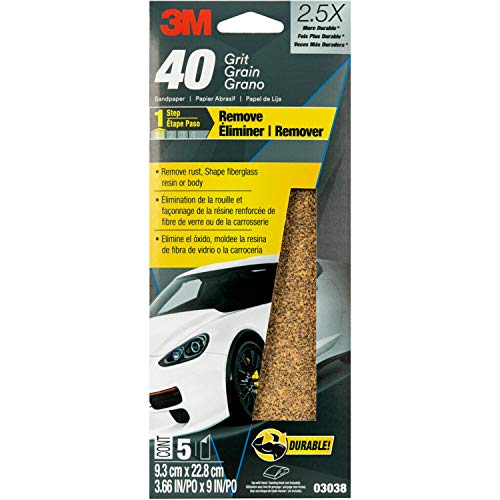 3M Sandpaper, 03038, 40 Grit, 3 2/3 in x 9 in, 5 Sheets