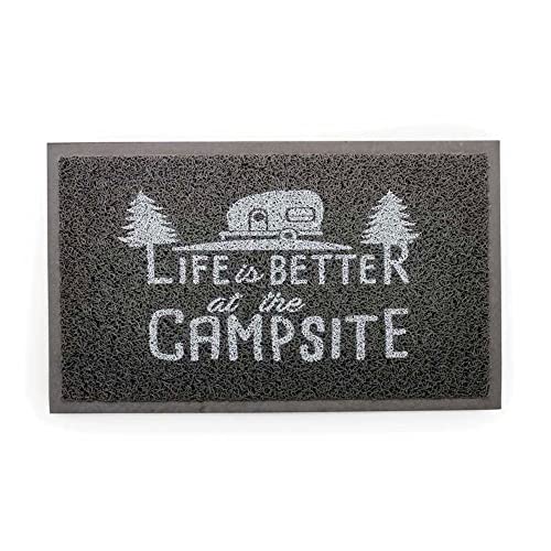 Camco Life is Better at The Campsite Scrub Mat - 26.5" by 15" - Non-Slip Backing - Gray/White - 53200