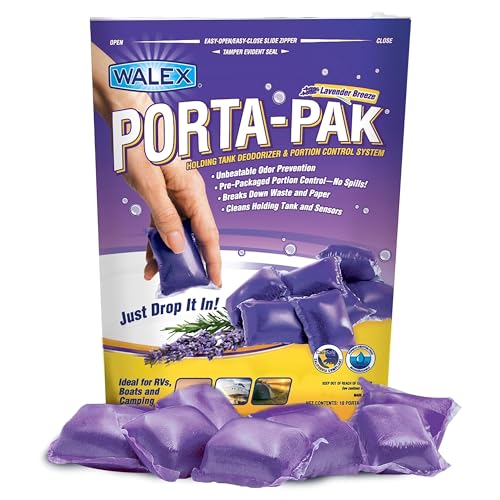 Walex Porta-Pak Black Holding Tank Deodorizer & Portion Control System Drop-Ins - Rapid Breakdown of Waste & Paper, Odor Prevention, Cleans Tank & Sensors - Lavender Breeze, 10-Pack