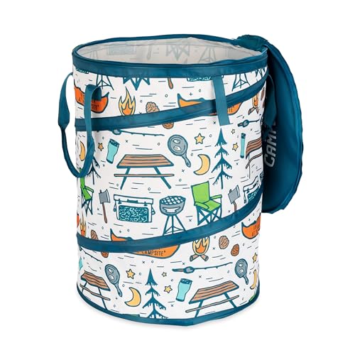 Camco Pop-Up Utility Container - Use as Collapsible Trash Can When Camping - Holds 30-Gallon Kitchen-Size Trash Bags - Stands 2-Ft Tall & Collapses for RV Storage and Organization (42997)