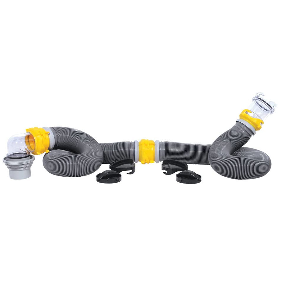 Valterra Viper 20-Foot RV Sewer Hose Kit, Universal Sewer Hose for RV Camper, Includes 2 Attachable 10-Foot Hoses with Rotating Fittings, 90 Degree ClearView Sewer Adapter and 4 Drip Caps