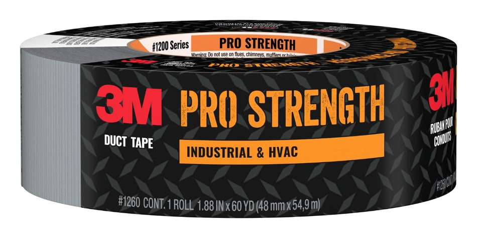 3M Pro Strength Duct Tape, 1.88 in x 60 yds, Professional-Grade Multi-Purpose Tape, Powerful Adhesive, Long-Lasting Bond, Ideal for Industrial & HVAC Use, Excellent Strength For Durability (1260-A)