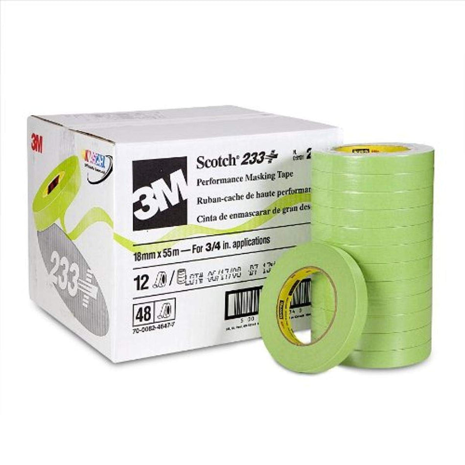 3M Scotch Performance Masking Tape 233+, 26334, Green, 18 mm x 55 mm, Flexible, Moisture Resistant, Premium Paper Backing, 48 Rolls