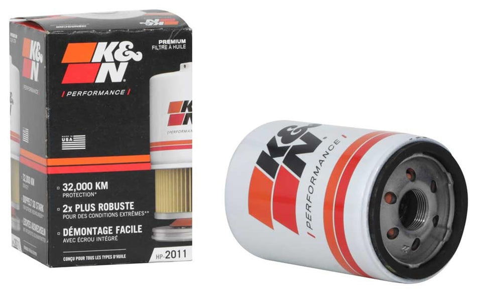 K&N Premium Oil Filter: 20,000 Mile Engine Protection with Wrench Off Nut: Compatible with Select 2009-2022 BUICK/CADILLAC/CHEVROLET/FORD (See Product Description for Select Models), HP-2011