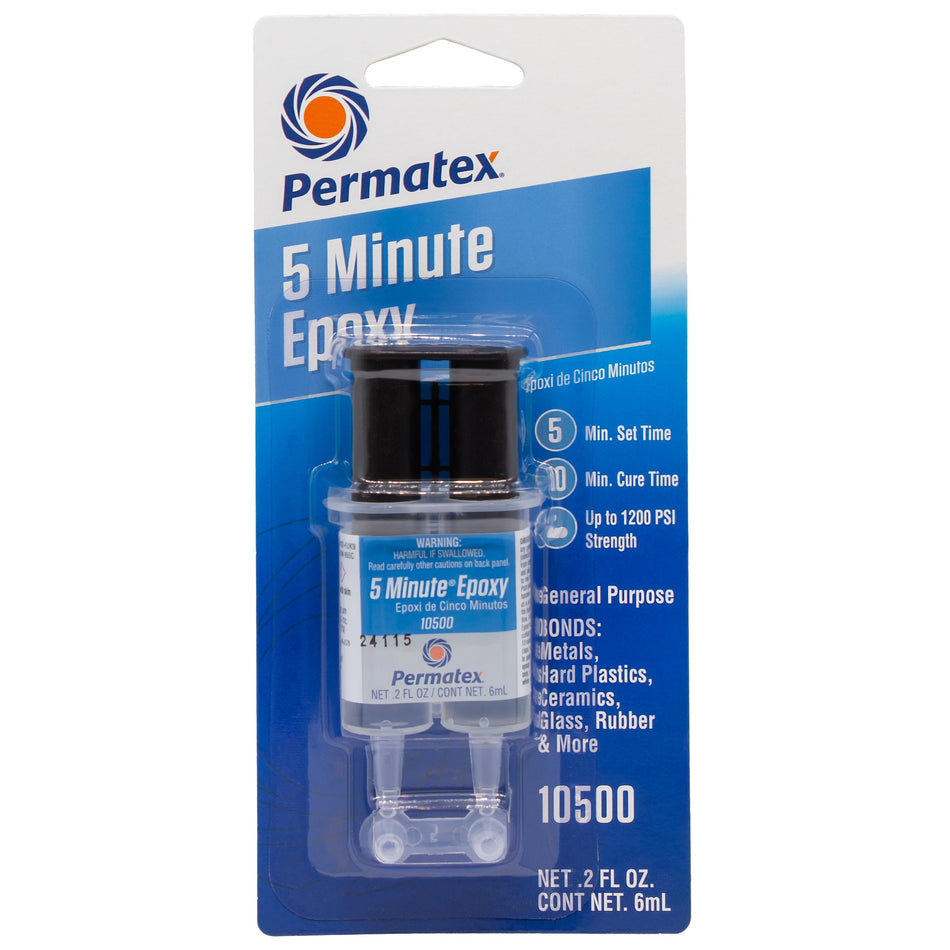 Permatex 10500-5 Minute Epoxy, Single-Use Syringe for General Purpose Creates a Hard, Rigid Bond for Coating in Minutes - Resin epoxy is Resistant to Water and solvents, and All-Purpose
