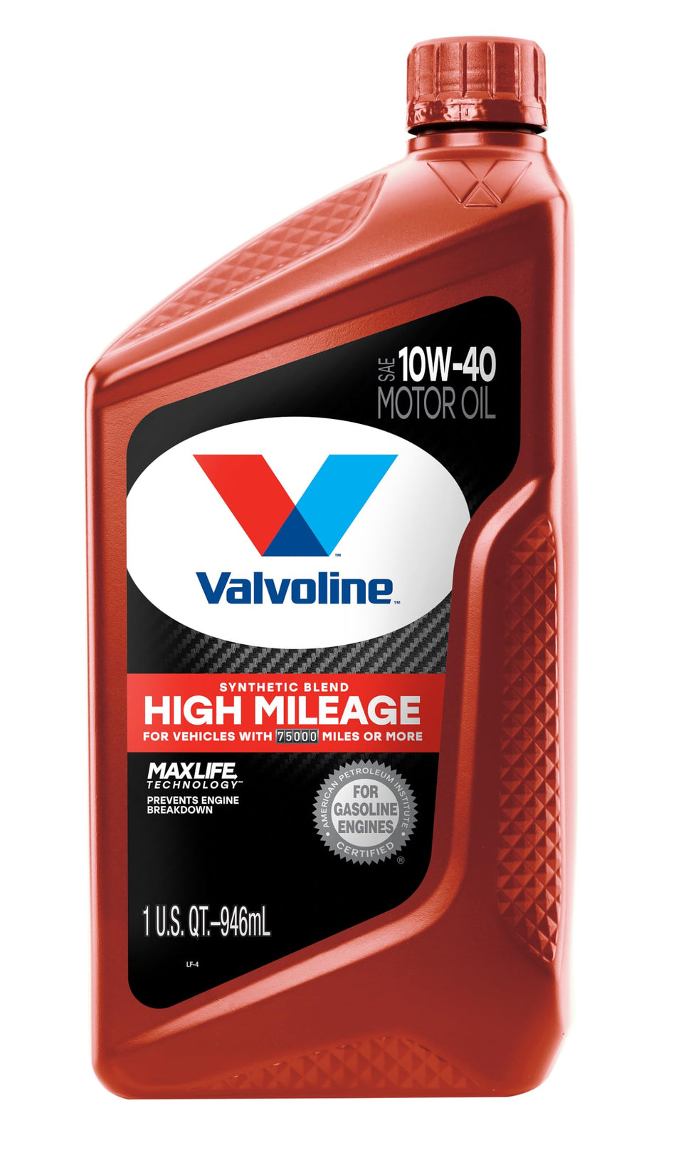 Valvoline High Mileage with MaxLife Technology 10W-40 Synthetic Blend Motor Oil 1 Quart