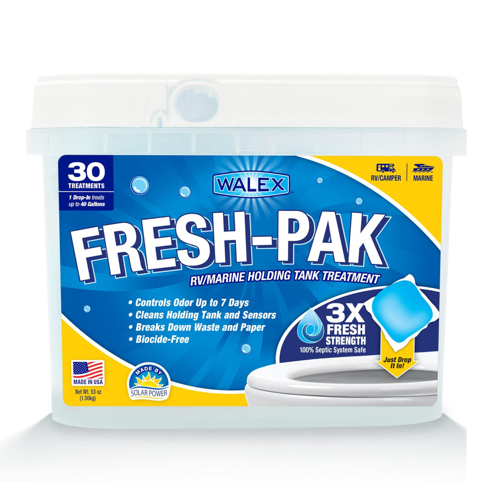 Walex Fresh-Pak RV/Marine Holding Tank Treatment - Black Water Holding Tank Deodorizer for Rapid Breakdown of Waste & Toilet Paper, Neutralizes Odors, Septic Tank Safe, Fresh Scent (Pack of 30)