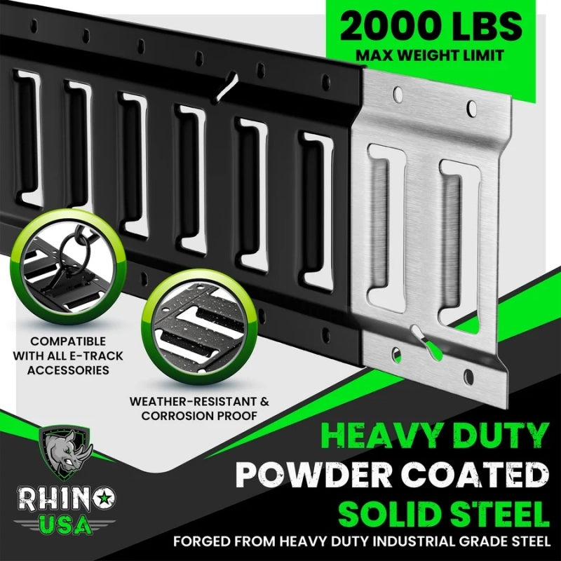 Rhino USA 5Ft E-Track Tie-Down Rails, Silver (2 Pack)